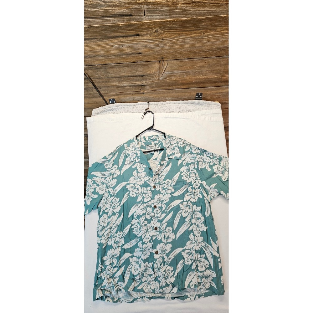 Kamehameha Hawaii Mens XXL Teal White Floral Hibiscus Rayon Camp Shirt Made HI